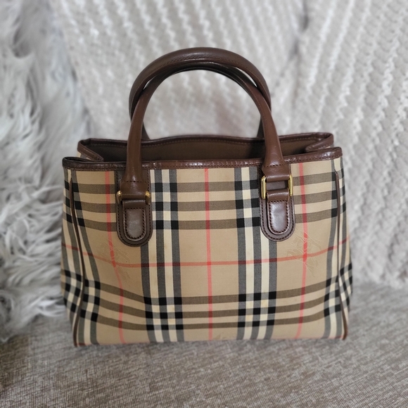 Burberry Nova Check Shadow Horse Handbag Brown Leather Canvas - Picture 2 of 12